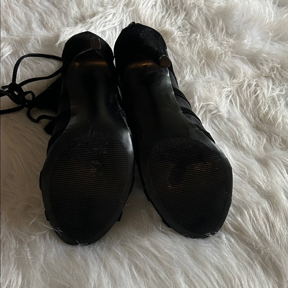 Steve Madden Dax Black Lace-Up Zip-back cow suede high heels 8M 5 inch heel sexy - Picture 5 of 10